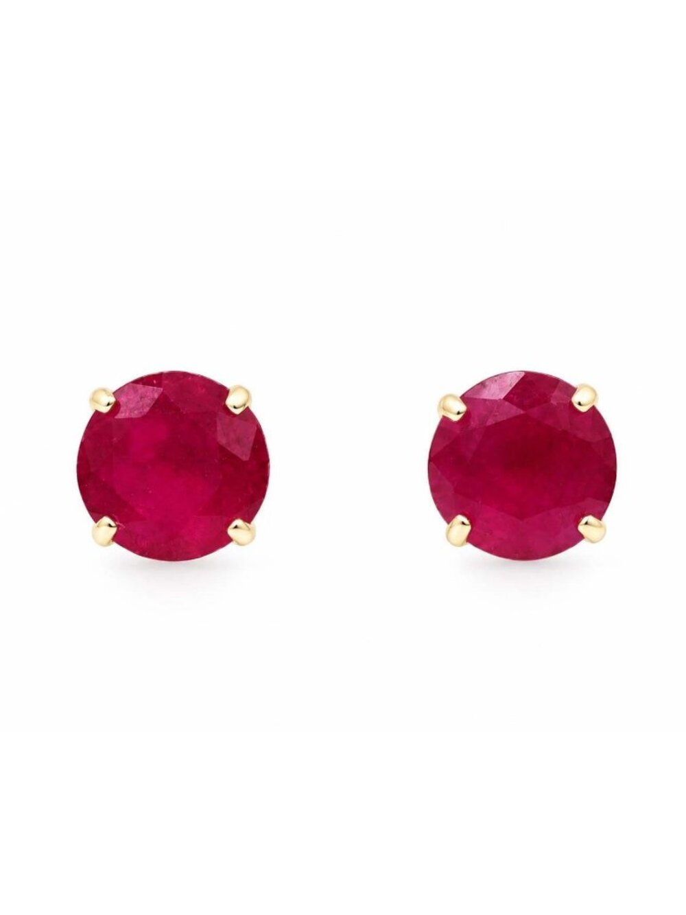 Genuine 1.34 Cts Ruby Stud Earrings 14K Yellow Gold